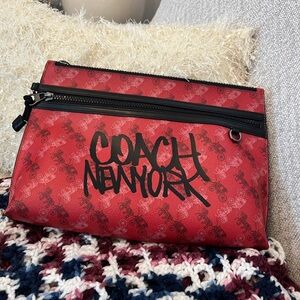 Coach Red Clutch with Black Accents